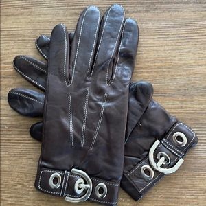 Coach Leather Buckle Logo Gloves size 7 cashmere
